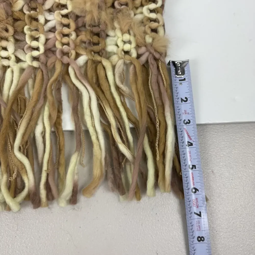Pelle Nova Di Riviera Fur Fringe Knit Scarf Brown Tan Women's 75